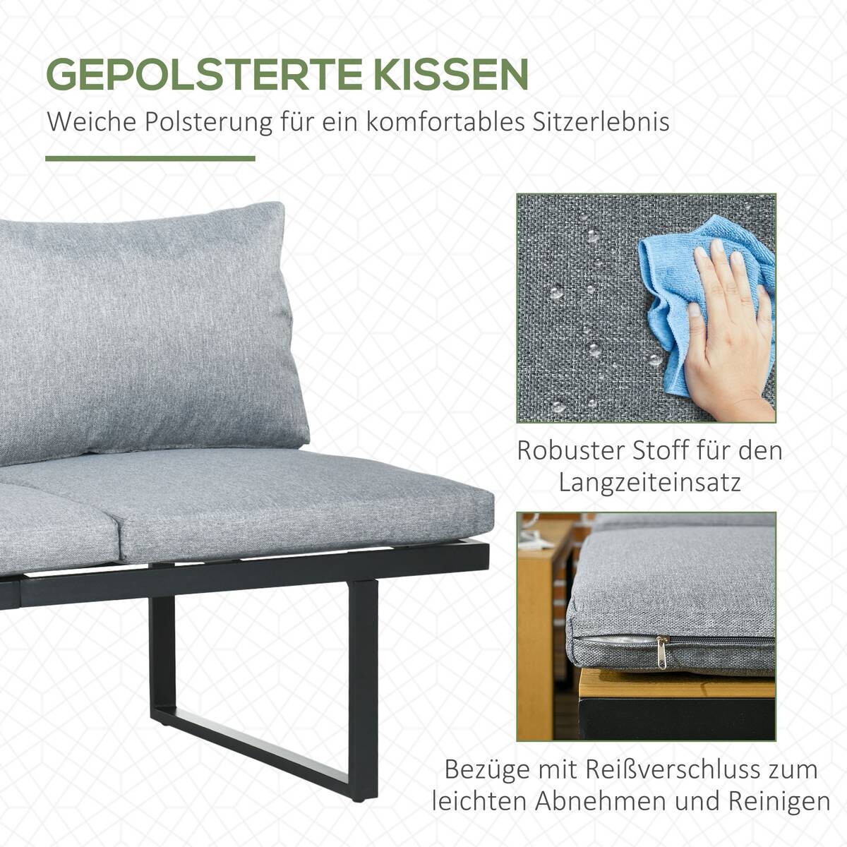 Outsunny Gartensitzgruppe hellgrau Aluminium B/H/L: ca. 78x72x150 cm