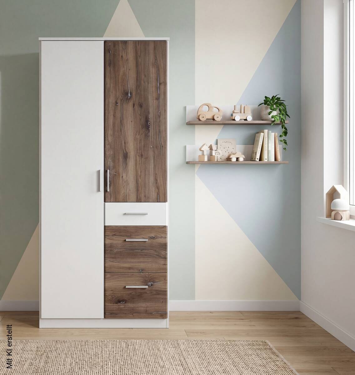 Kleiderschrank Joker weiß Eiche Flagstaff Nachbildung B/H/T: ca. 90x199x58 cm