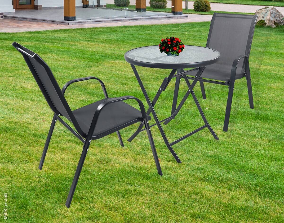 VCM Gartenstuhl 2er Set anthrazit Textilene B/H/L: ca. 56x89x73 cm