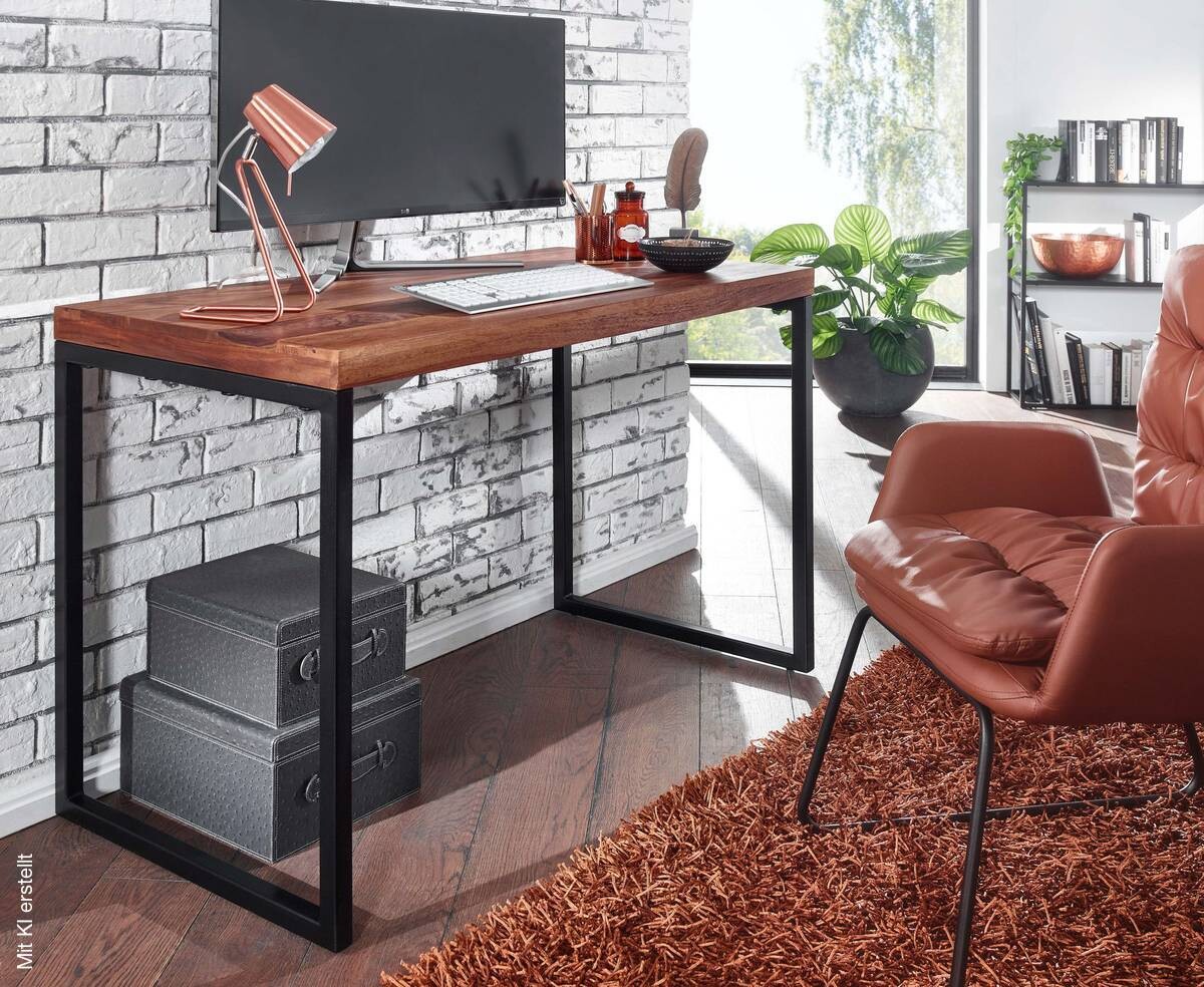 Schreibtisch natur schwarz pulverbeschichtet B/H/T: ca. 117x76,5x59 cm