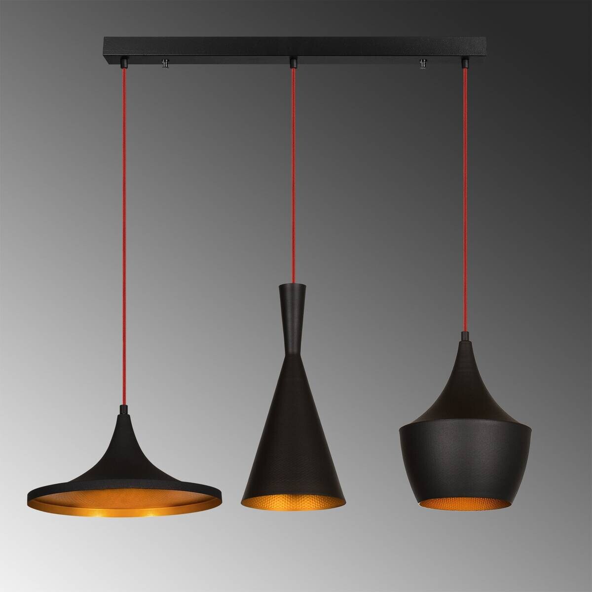 Opviq Pendelleuchte Elmas gold schwarz Metall B/H/T/L/D: ca. 80x130x80x80x80 cm E27 3 Brennstellen