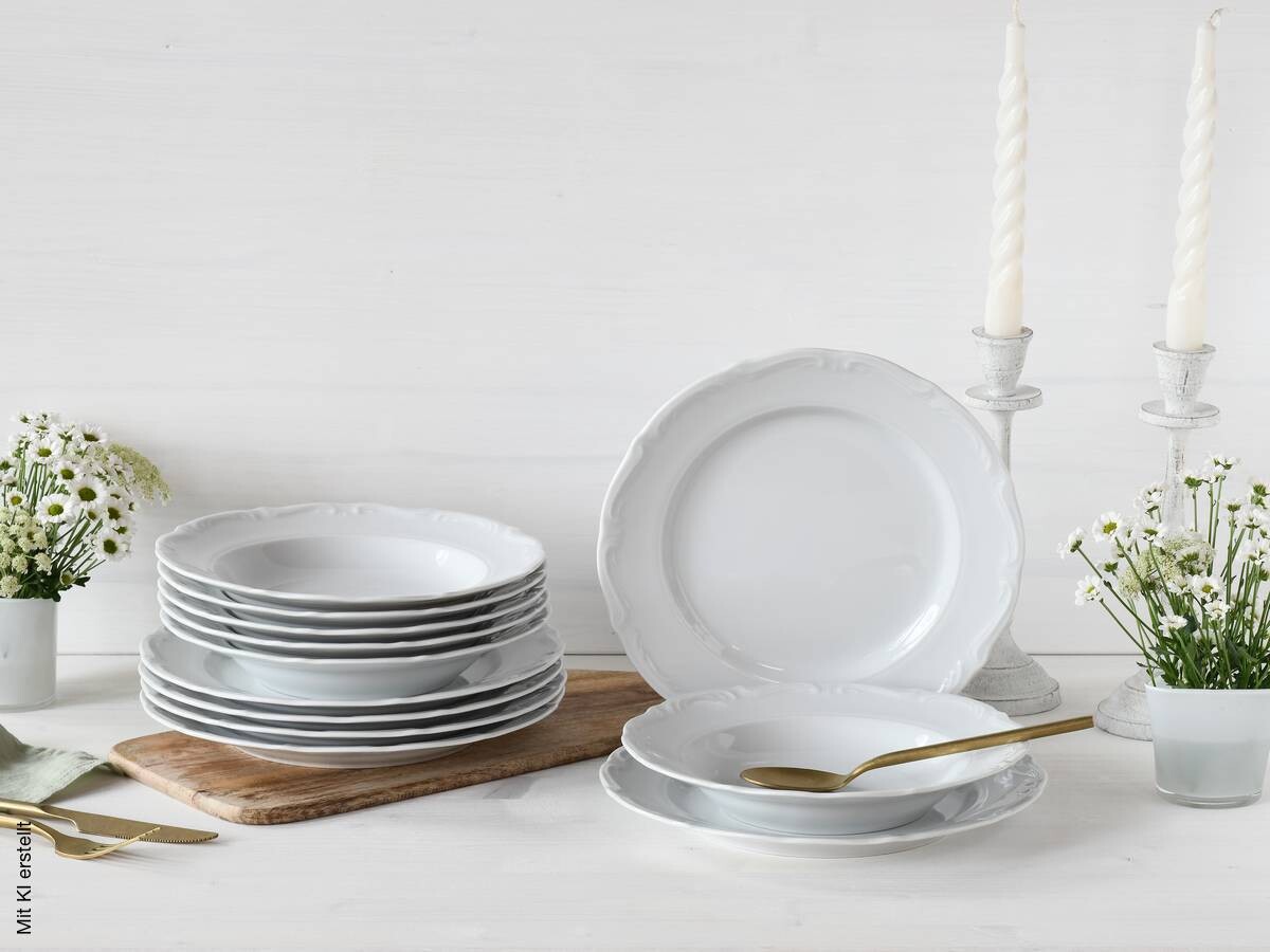 CreaTable Tafelservice Maria Theresia weiß Porzellan 12 tlg.