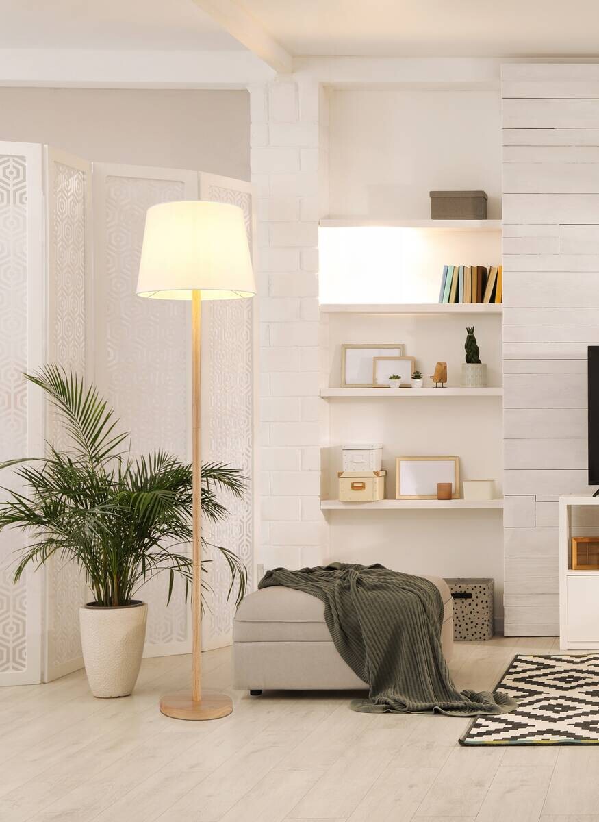 GLOBO Stehlampe JORIS 40100146 weiß schwarz braun Metall Textil H/D: ca. 151x35 cm 1 Brennstellen