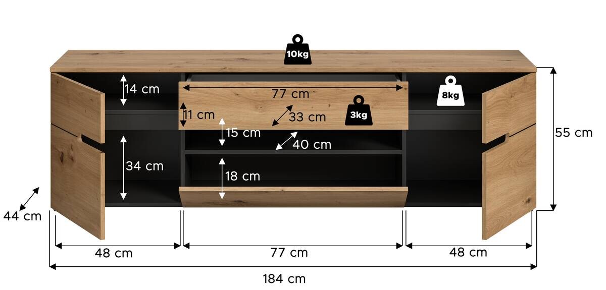 TV-Lowboard Canu basaltgrau Nachbildung Artisan Oak Nachbildung B/H/T: ca. 55x184x44 cm