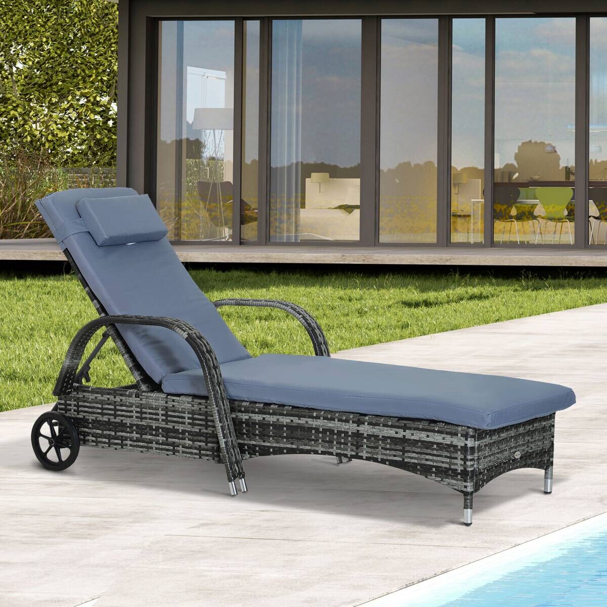 Outsunny Sonnenliege blau Edelstahl B/H/L: ca. 73x200x103 cm