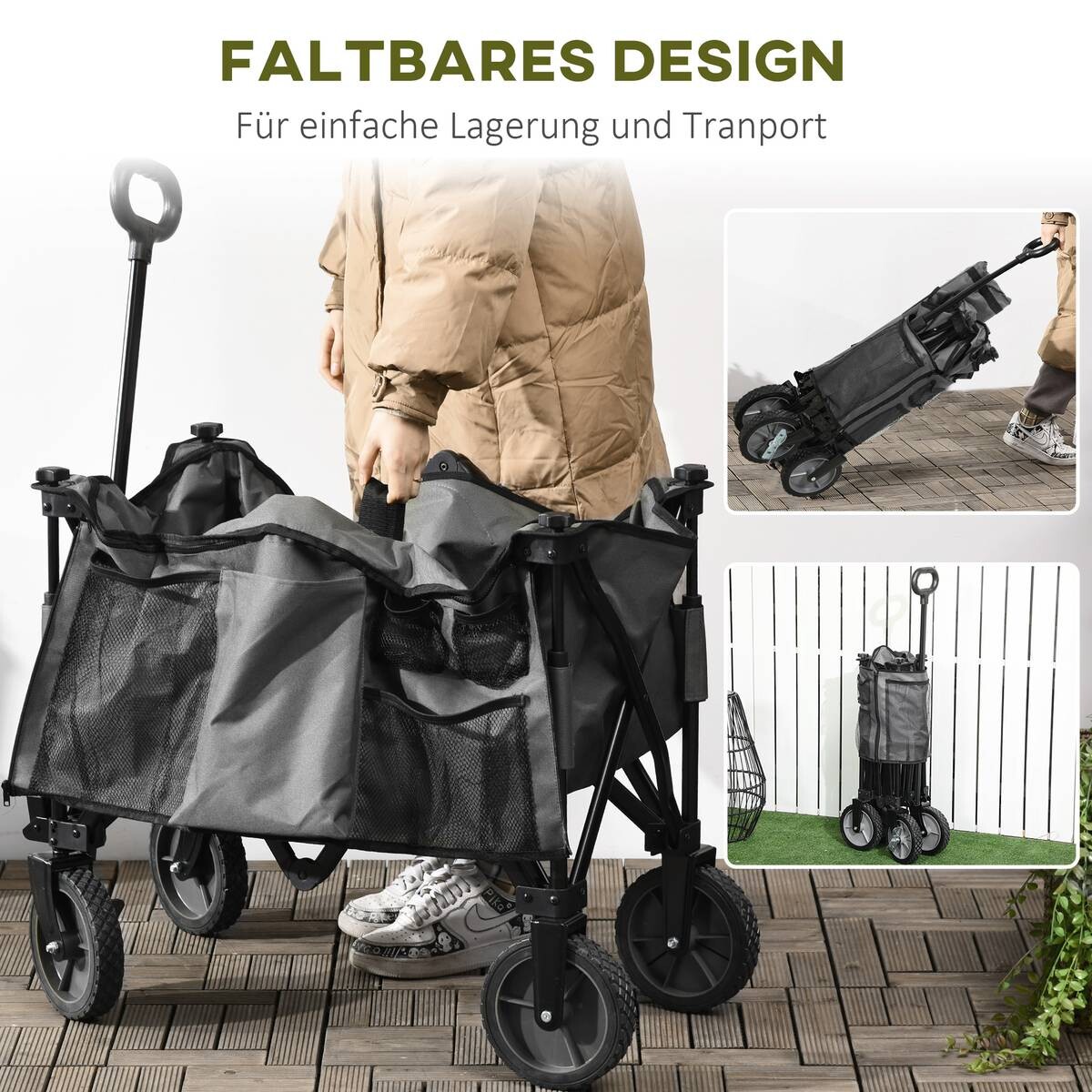 Outsunny Bollerwagen dunkelgrau B/H/L: ca. 55x93x108 cm