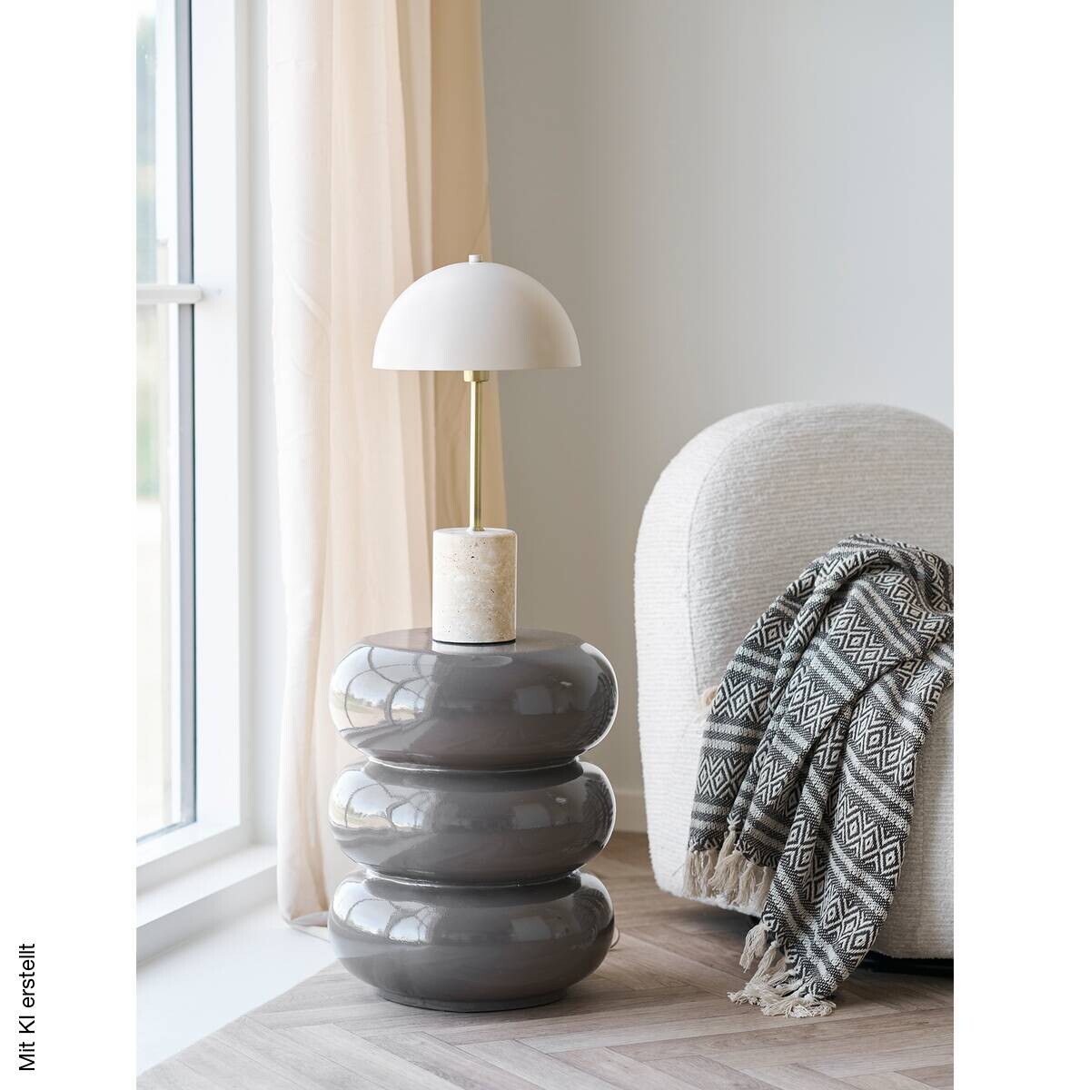 Housenordic Tischleuchte Sheffield beige Metall Marmor B/H/L: ca. 25x45x25 cm E14 1 Brennstellen