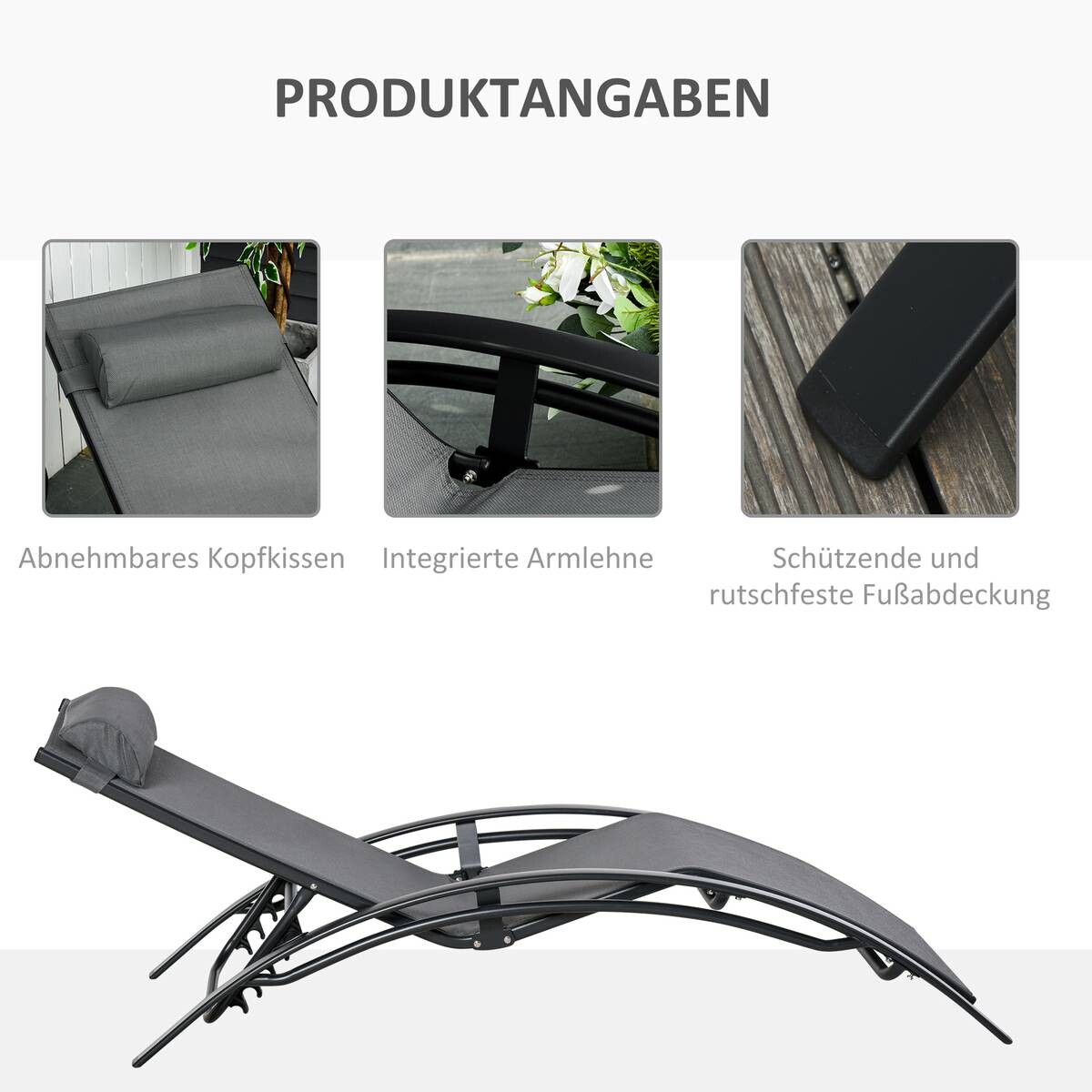Outsunny Gartenliege grau Aluminium B/H/L: ca. 64x82x171 cm