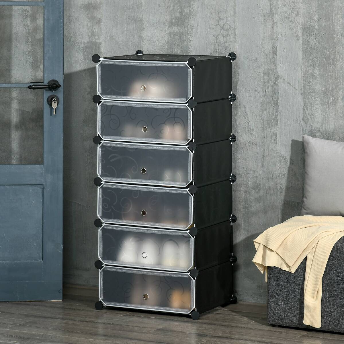 HOMCOM Schuhregal schwarz Polypropylen B/H/L: ca. 36,5x49x108 cm