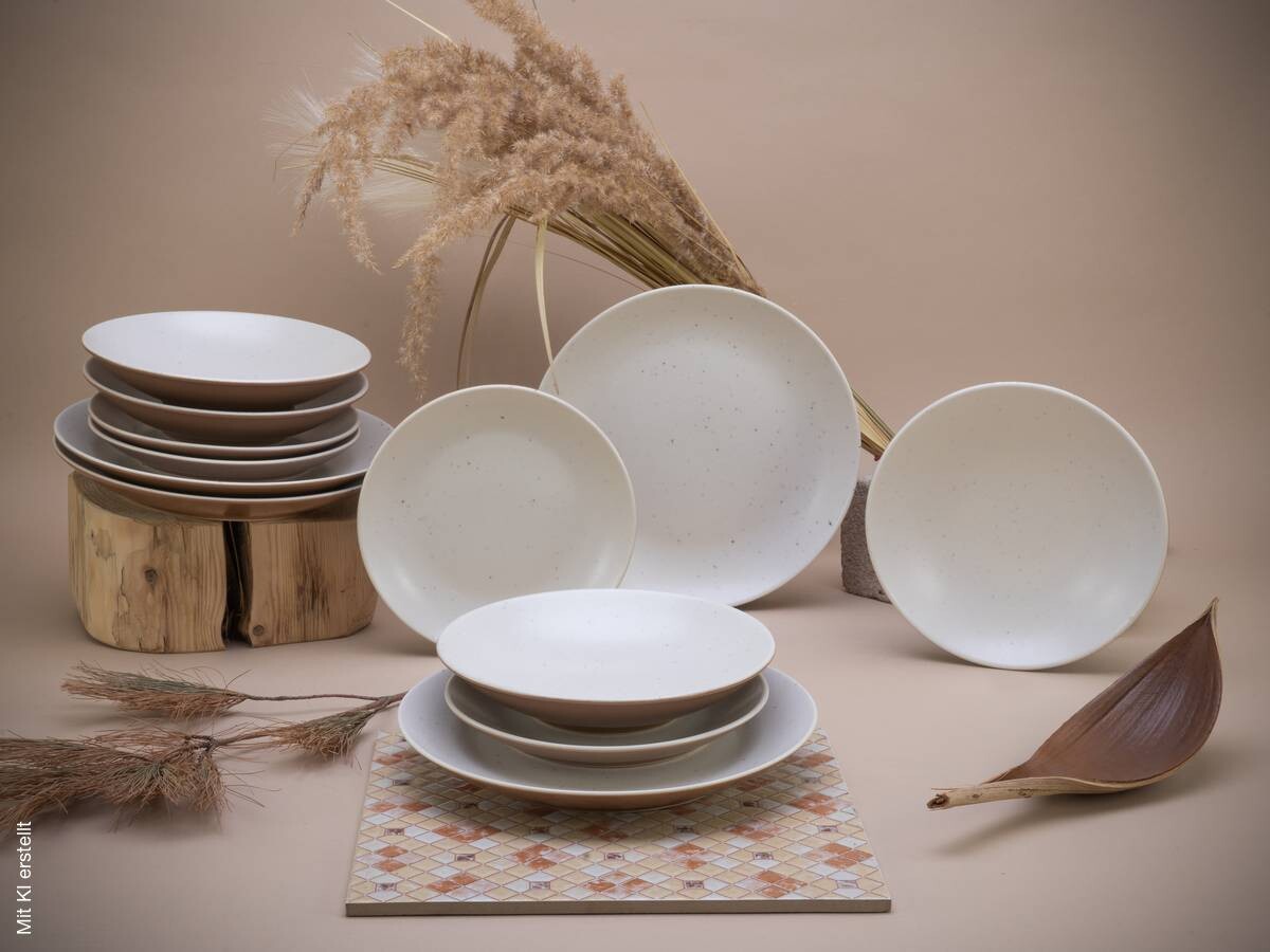 CreaTable Tafelservice SAND DUNES terracotta creme Keramik 12 tlg.