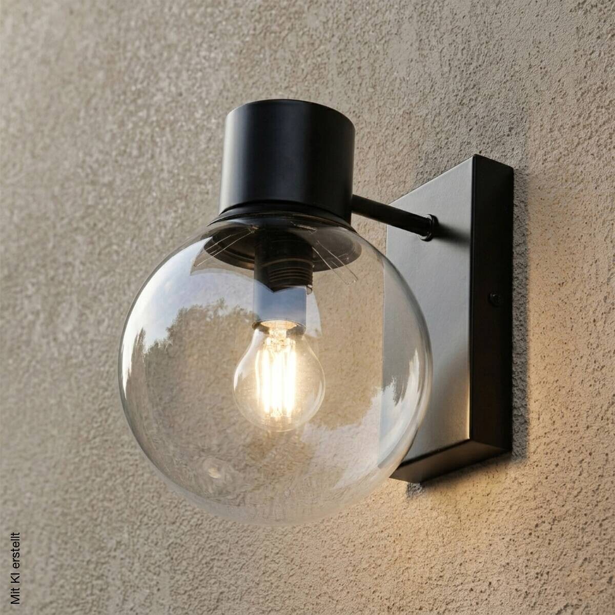 Lamkur Wandleuchte transparent schwarz Stahl Glas B/H/L: ca. 18x20x18 cm E14 1 Brennstellen