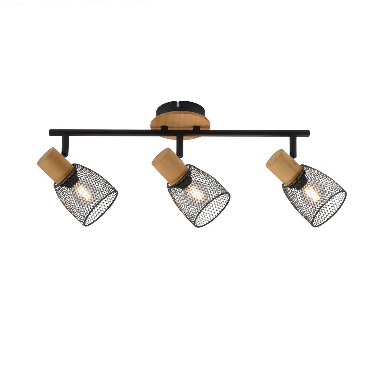 Just Light Spotbalken TAMIS 15193-79 schwarz natur Holz Metall B/H/T: ca. 65x22x24 cm E14 3 Brennstellen