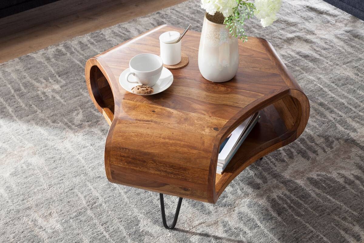 Wohnling Couchtisch natur schwarz Echtholz Metall B/H/T: ca. 55x38x55 cm