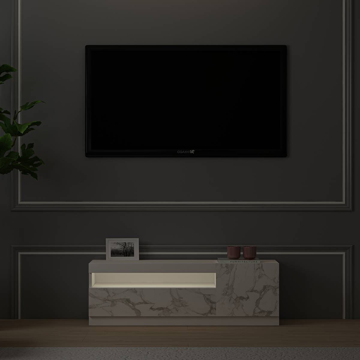 TV-Lowboard 9499 weiß Marmor Optik B/H/T: ca. 120x40x37 cm