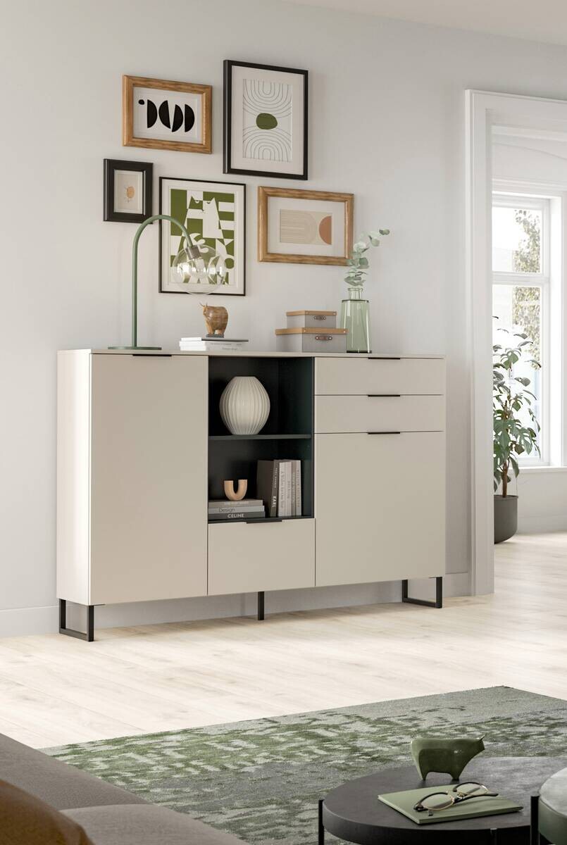 Highboard Noida Kaschmirgrau Nachbildung schwarz B/H/T: ca. 112x150x37 cm
