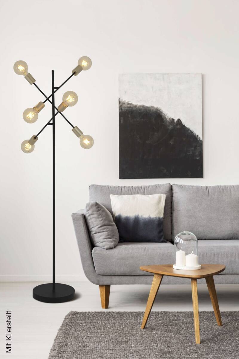 Näve Leuchten Stehlampe schwarz Metall B/H/T/D: ca. 49x150x49x49 cm E27 6 Brennstellen