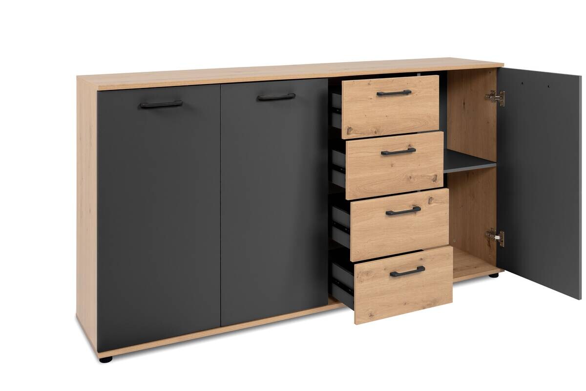 Kommode Kerry 51B Eiche Artisan Nachbildung anthrazit B/H/T: ca. 160x85x35 cm