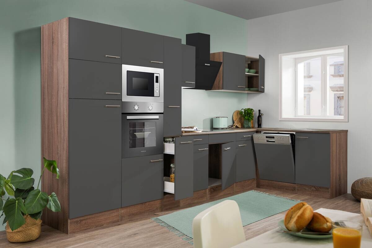 Respekta Winkelküche KBL370EYGMISGKE grau B/H/T: ca. 370x205x172 cm