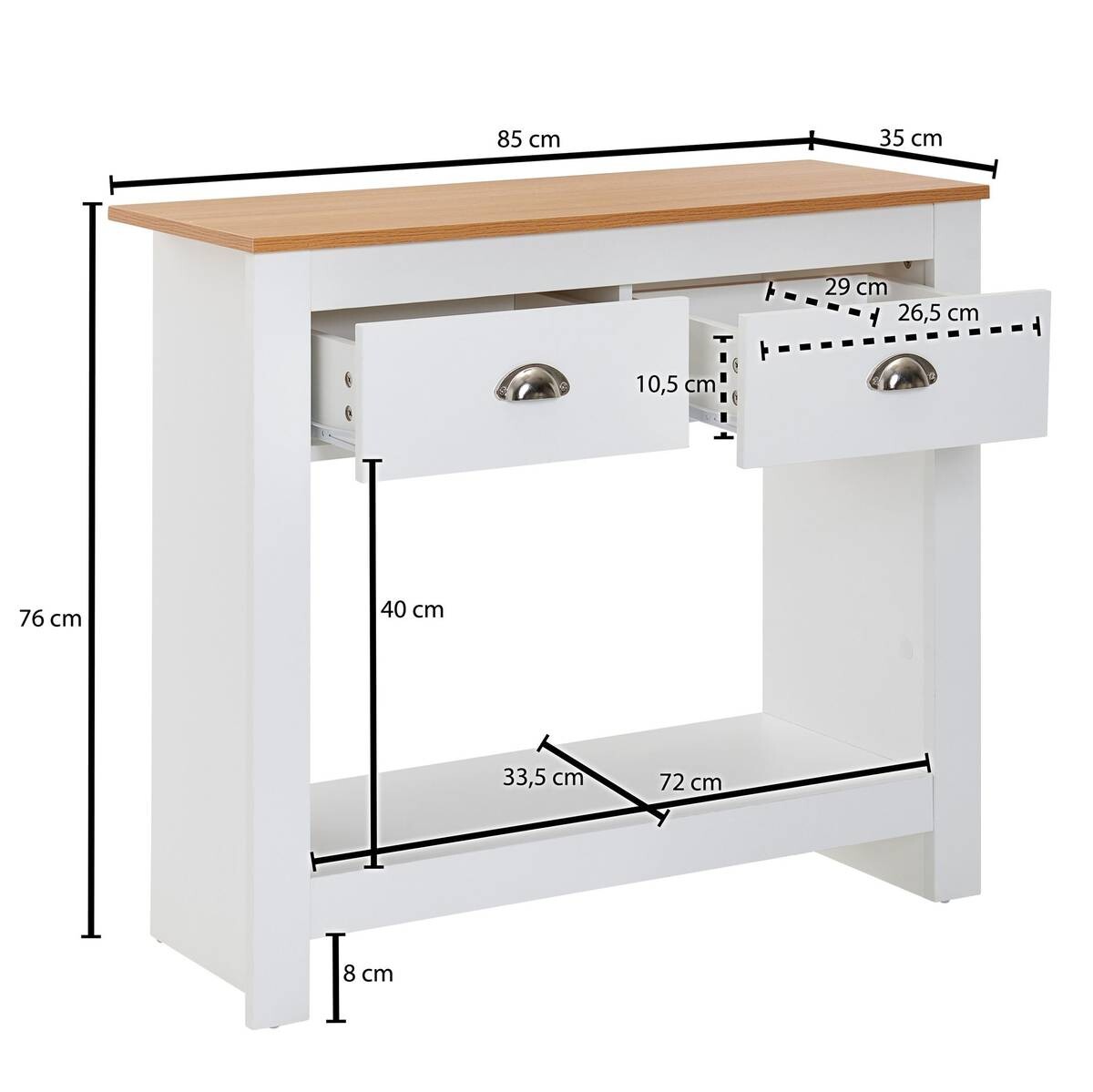 Konsolentisch natur beschichtet weiß beschichtet Holzwerkstoff Holzwerkstoff Aluminium B/H/T: ca. 85x76x35 cm