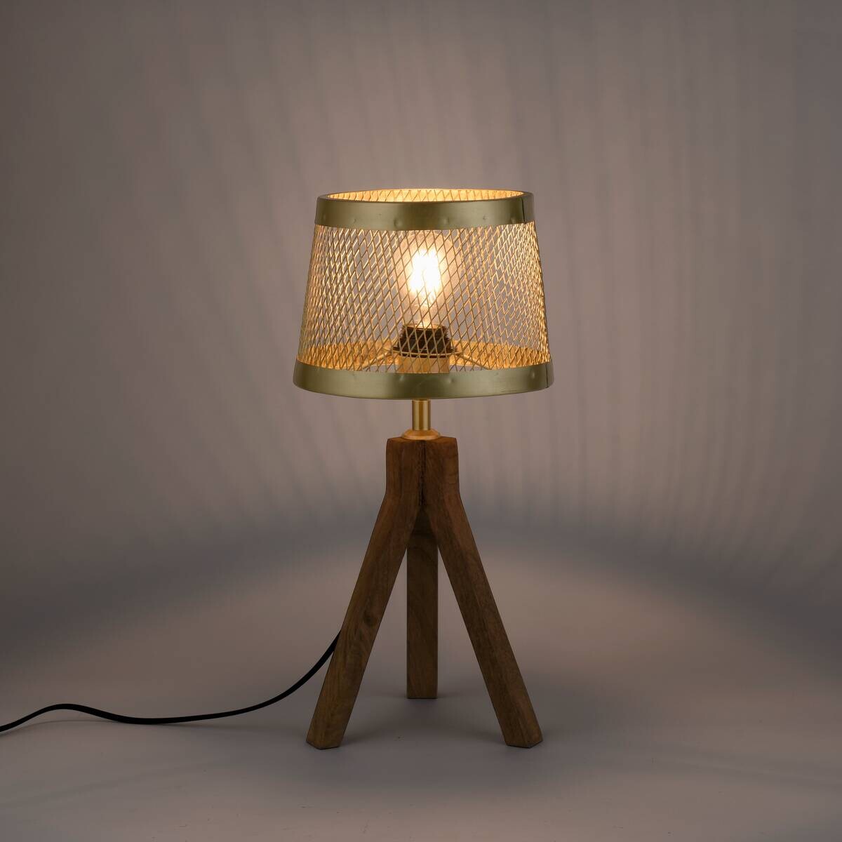 Tischleuchte Frederik messing Holz B/H/L: ca. 22x44x22 cm E27 1 Brennstellen