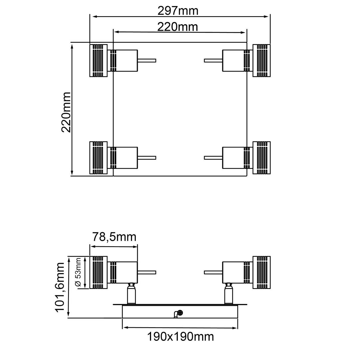 Brilliant Deckenleuchte Kassandra G34735/77 nickel Chrom Metall B/H/L: ca. 22x10,5x22 cm 4 Brennstellen