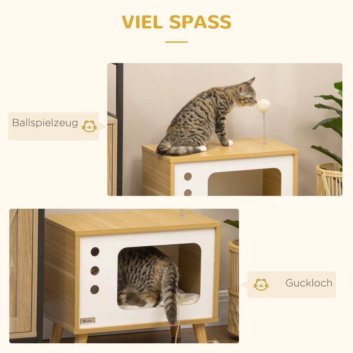 PawHut Katzenhaus beige Spanplatte B/H/L: ca. 28x43x50 cm