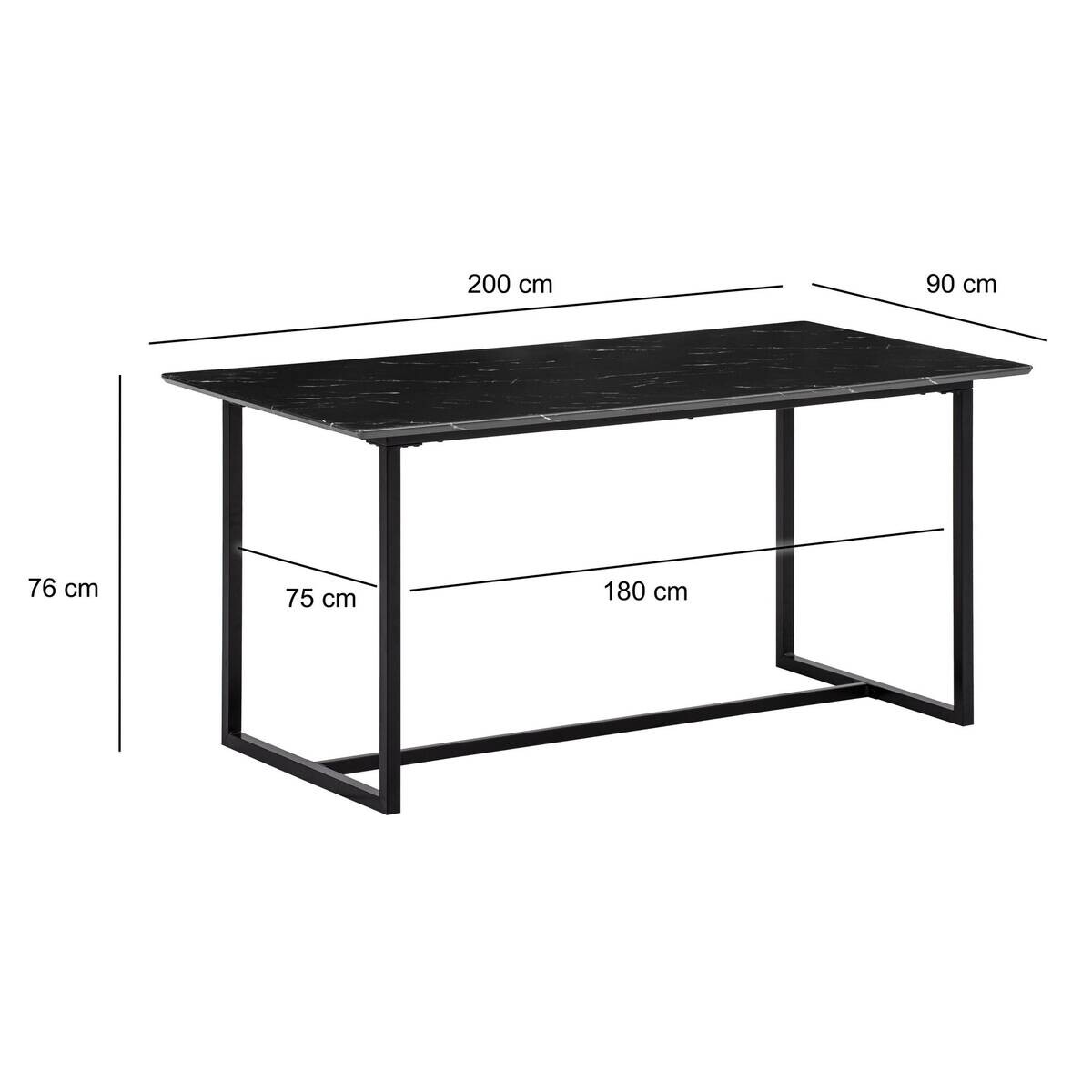Esstisch schwarz Marmoroptik Optik B/H/T: ca. 200x76x90 cm