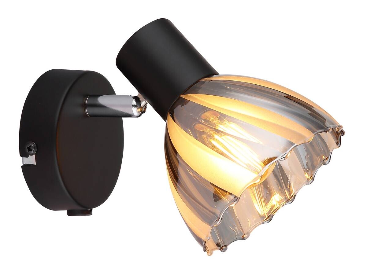 GLOBO Strahler mattschwarz Satiniert Rauch Metall Glas H: ca. 12,5 cm E14 1 Brennstellen