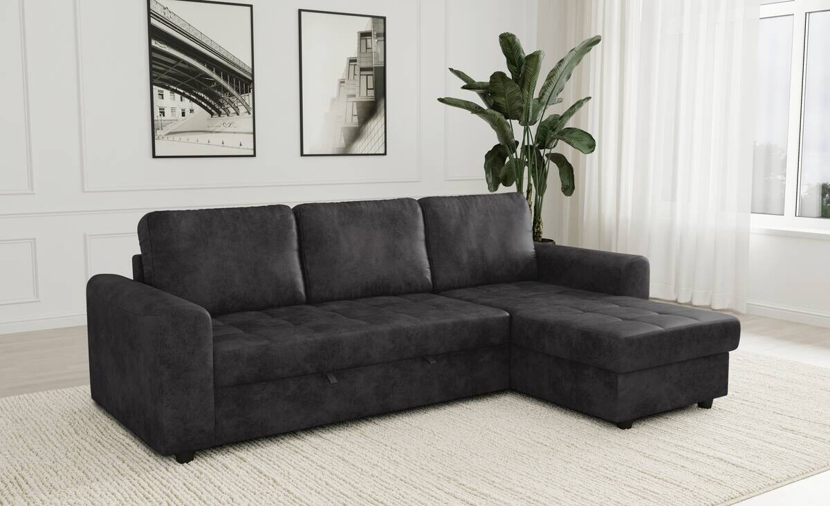 Ecksofa mit Bettfunktion und Bettkasten anthrazit Microfaser B/T: ca. 245x155 cm
