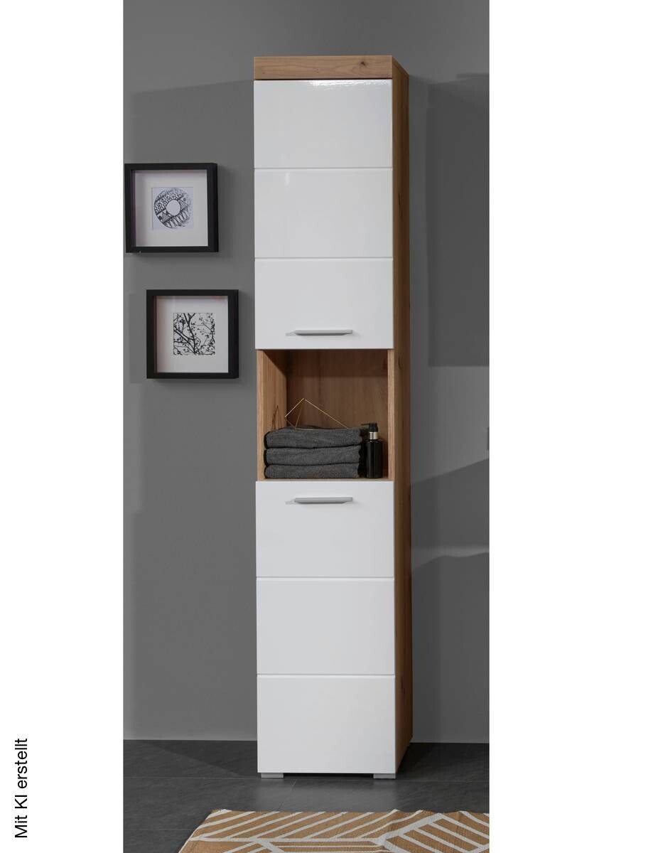 Hochschrank Amanda weiß Hochglanz Asteiche Nachbildung B/H/T: ca. 37x190x31 cm