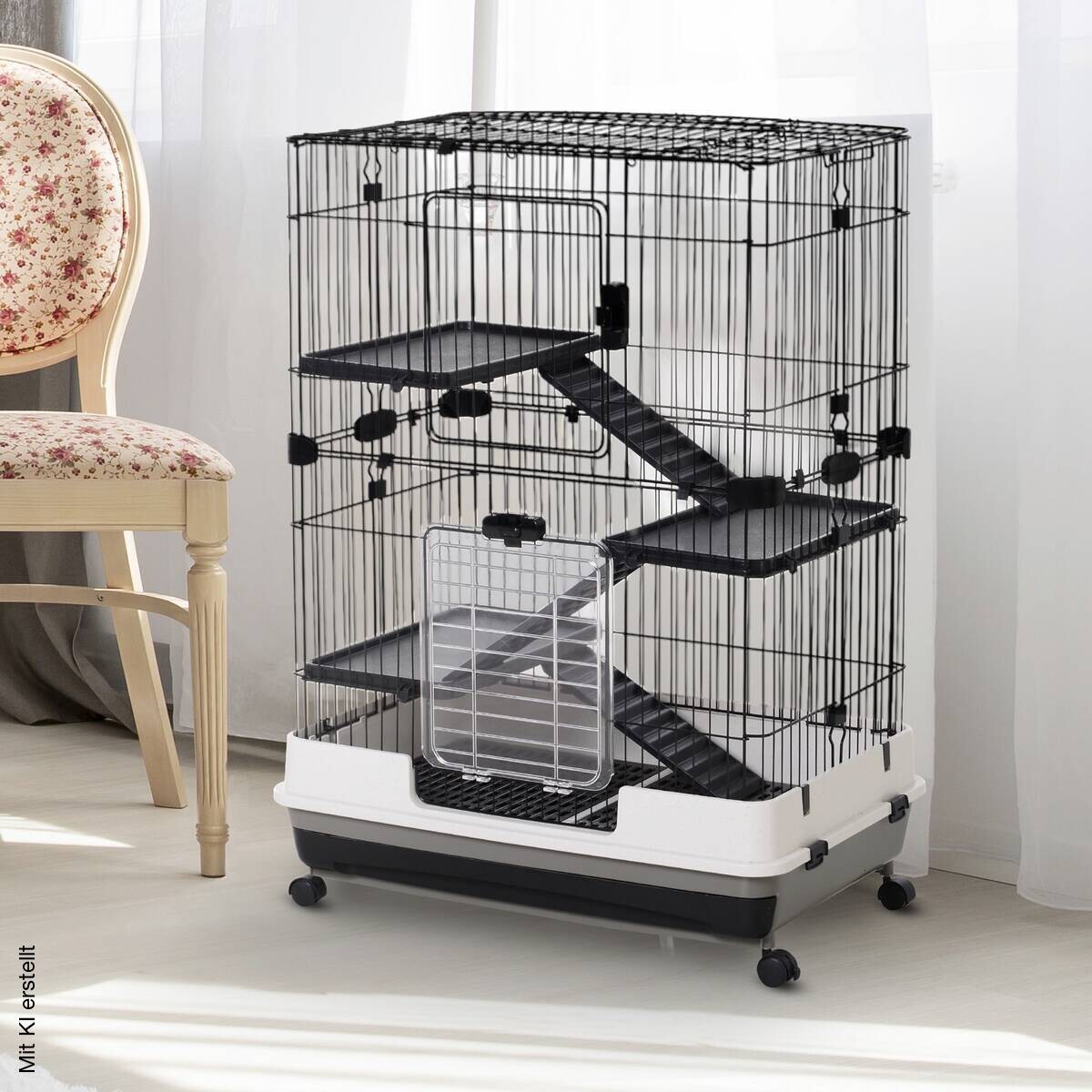 PawHut Kleintierkäfig schwarz Polypropylen B/H/L: ca. 52,7x110x81,2 cm