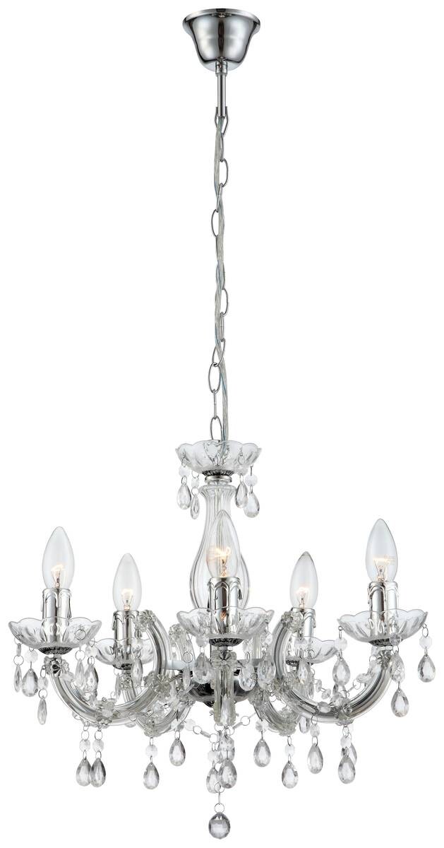 GLOBO Kronleuchter Cuimbra klar Chrom Acryl Metall H/D: ca. 128x44 cm E14 5 Brennstellen