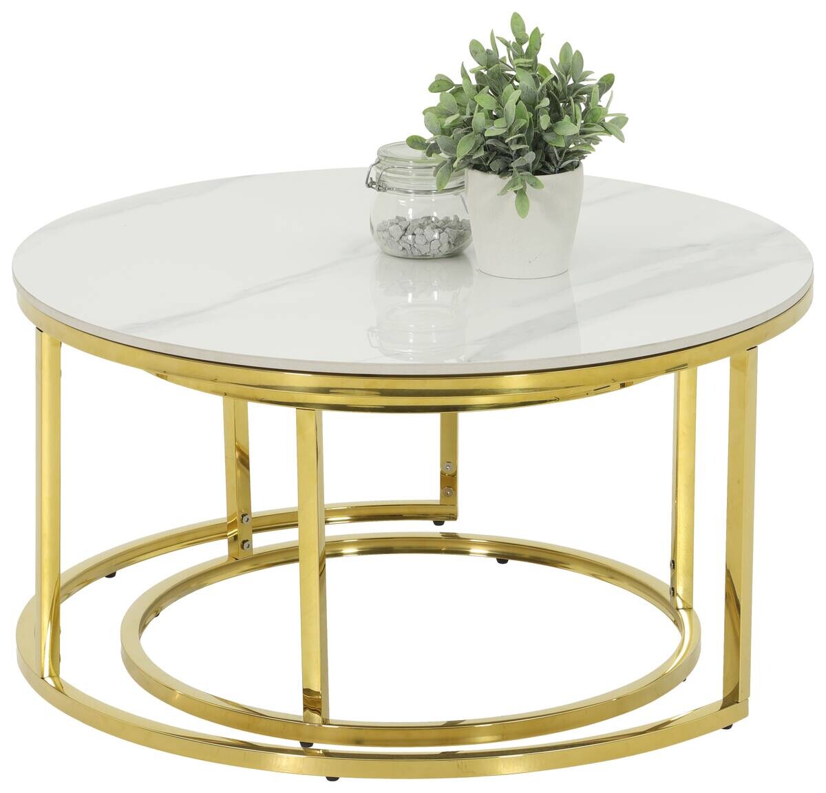 Hela Couchtisch Joel Marmoroptik weiß gold Metall Stein H/D: ca. 41x80 cm