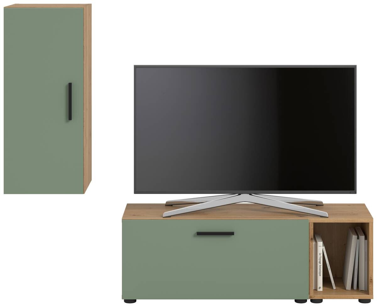 Wohnwand-Set TheOne Eiche Artisan Nachbildung grün B/H/T: ca. 75x32x34 cm
