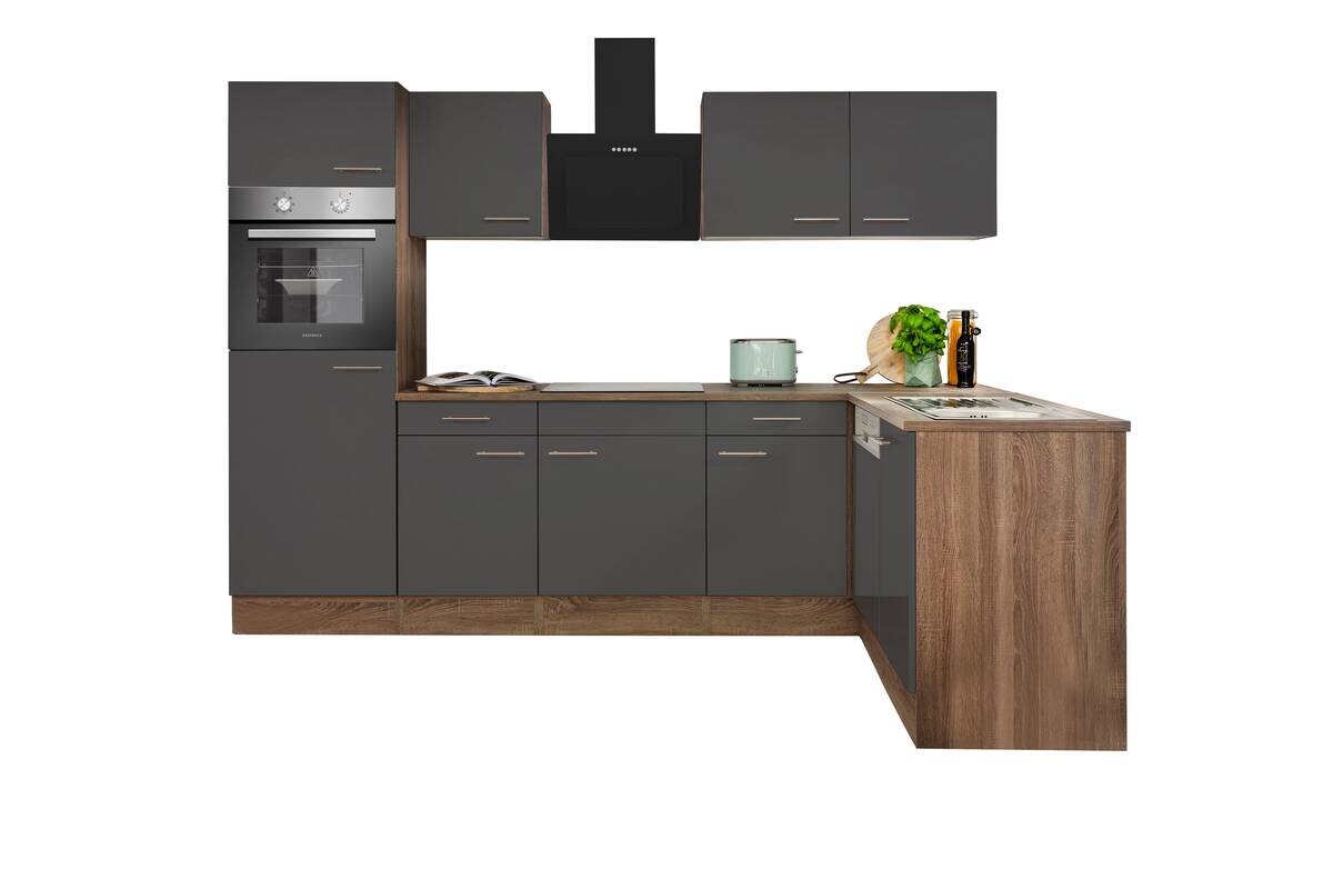 Respekta Winkelküche KBL280EYGS grau B/H/T: ca. 280x205x172 cm