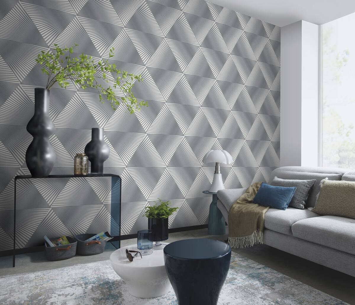 Erismann Vliestapete 3D-Optik grau weiß B/L: ca. 53x1005 cm