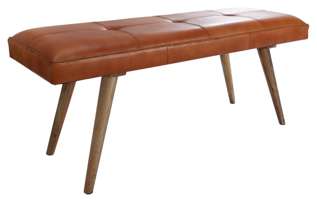 Wohnling Sitzbank braun natur Leder Echtholz B/H/T: ca. 117x51x38 cm