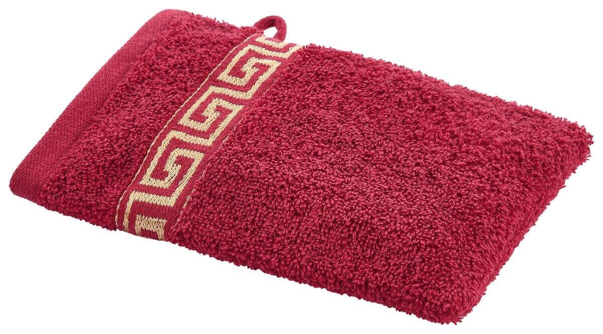 POCOline Waschhandschuh Mäander rot 100% Baumwolle B/L: ca. 15x21 cm