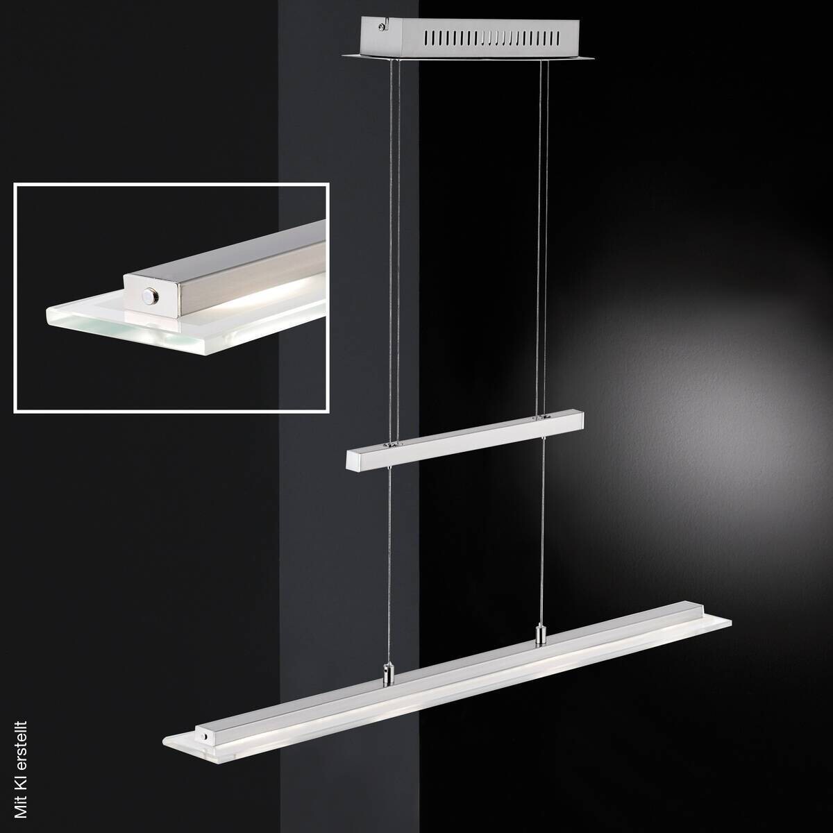 Fischer & Honsel LED-Pendelleuchte 67672 nickel matt Chrom Glas Metall B/H/T: ca. 64x150x9 cm 1 Brennstellen
