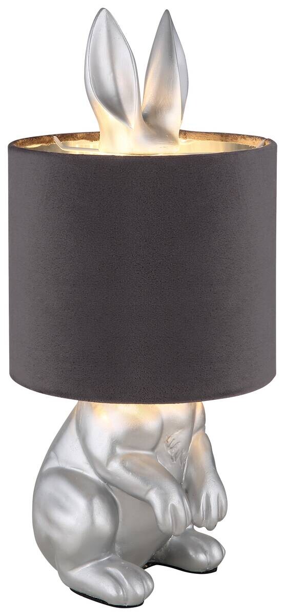 GLOBO Tischleuchte silber grau Kunststoff Samt H/D: ca. 41x18 cm E27 1 Brennstellen