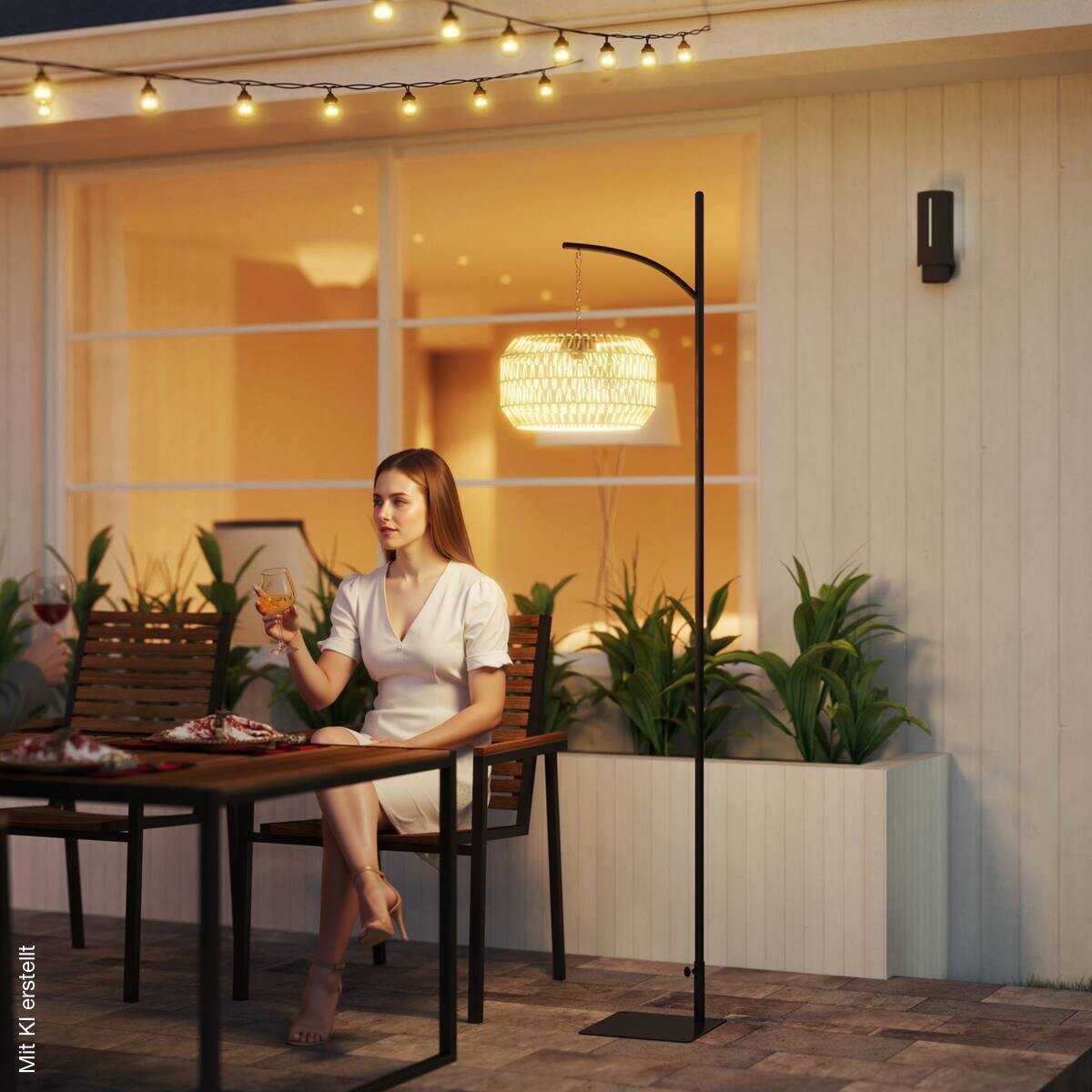 Rattan Solarlampe gelb Polyethylen Stahl B/H/L: ca. 32x178x44 cm
