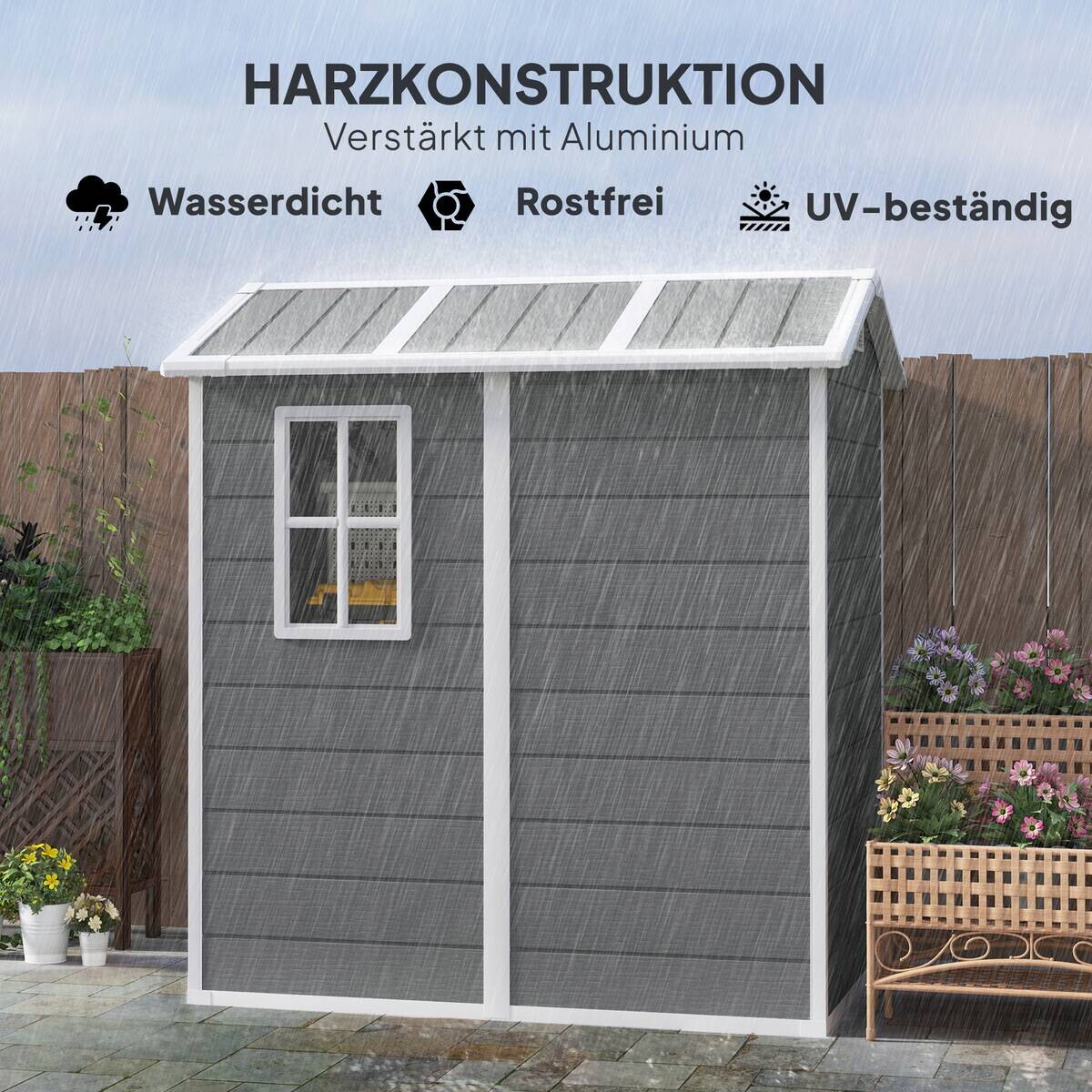 Outsunny Gartenhaus grau B/H/L: ca. 131x198x186 cm