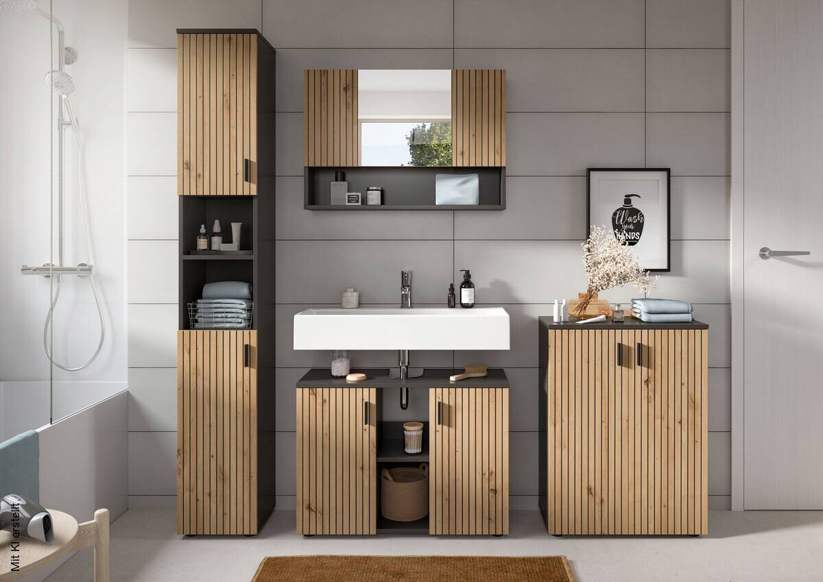 Badezimmer-Set Mone Basalt Nachbildung Artisan Oak Nachbildung B/H/T: ca. 200x192x30 cm