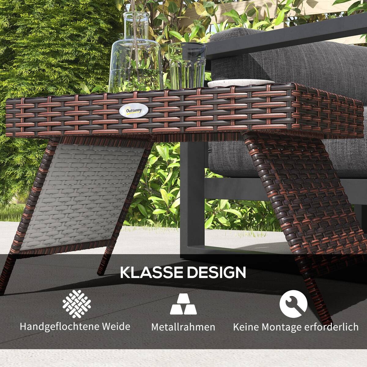 Outsunny Beistelltisch braun Polyrattan B/H/L: ca. 41x60x41 cm