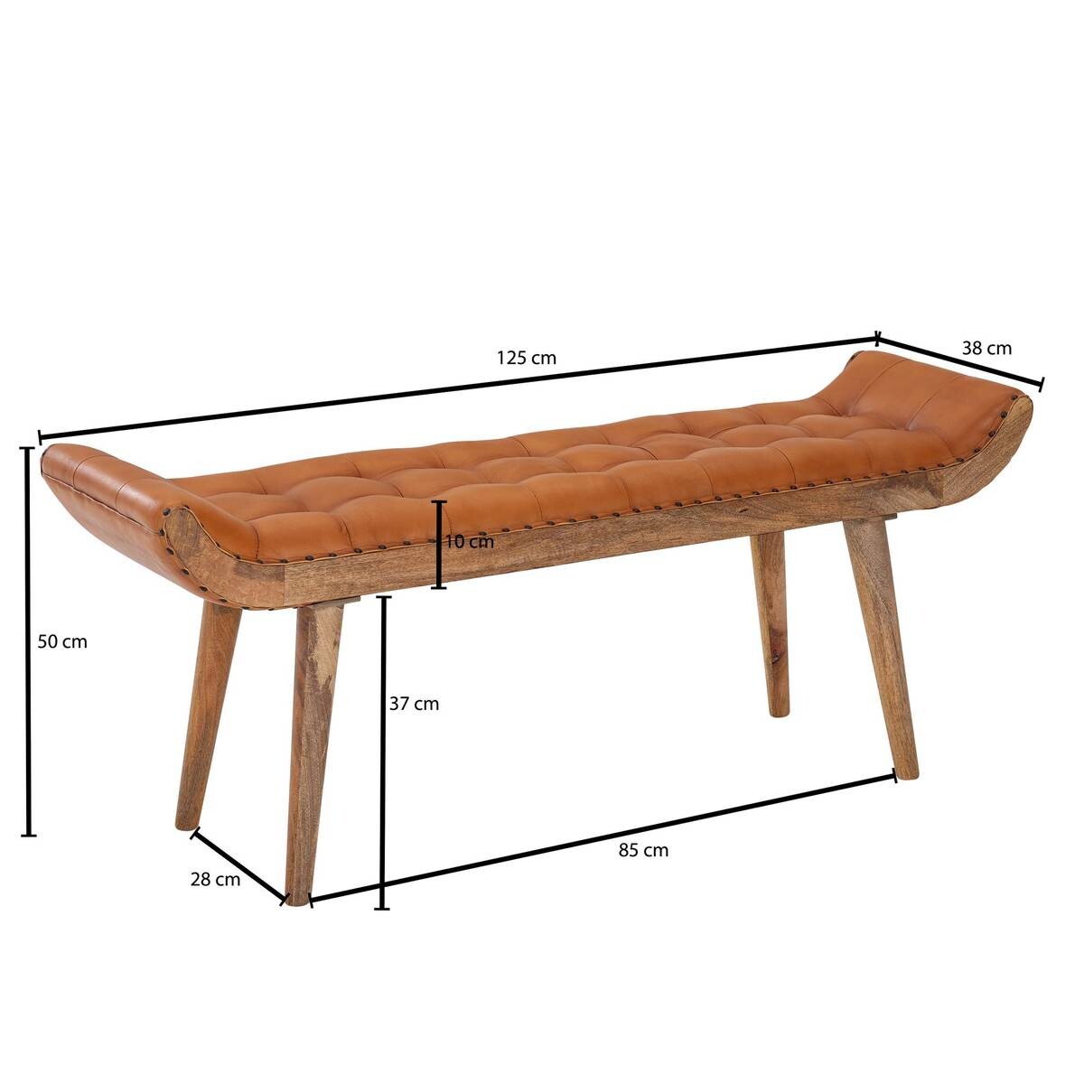 Wohnling Sitzbank braun natur Leder Echtholz B/H/T: ca. 125x50x38 cm