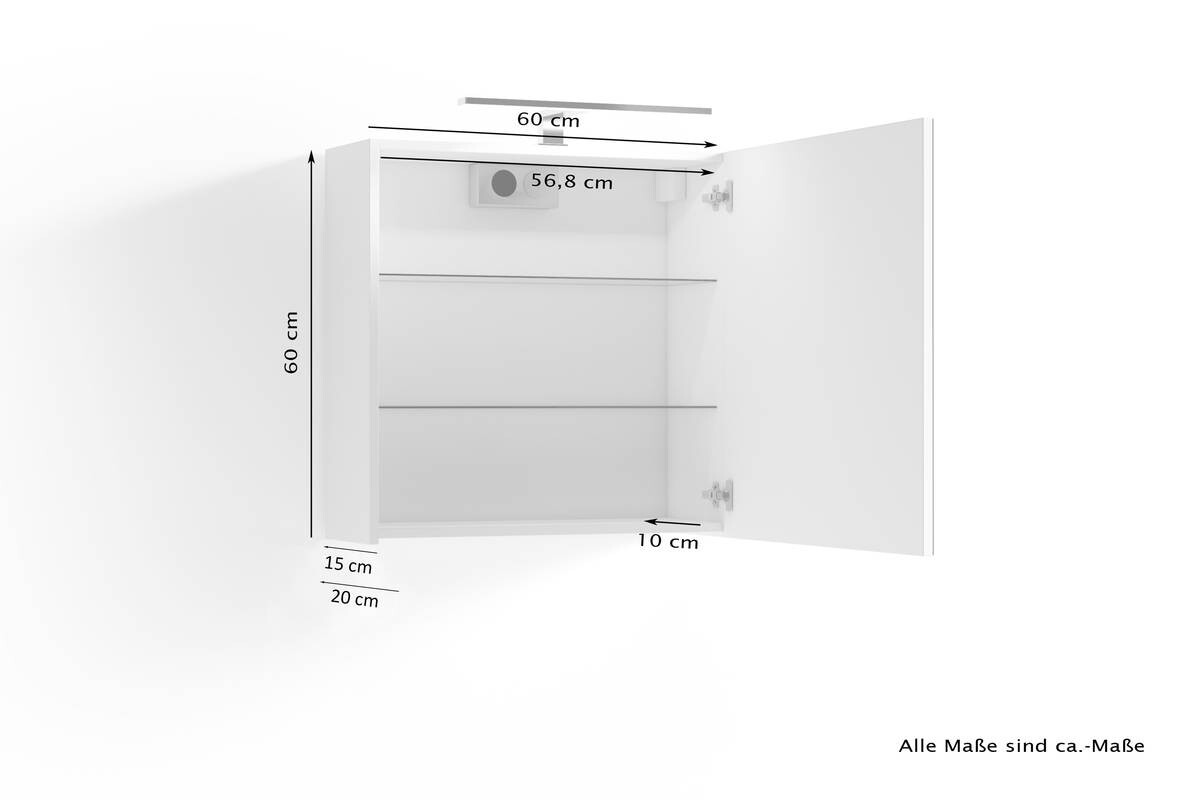 Spiegelschrank SPREE weiß B/H/T: ca. 60x60x15 cm