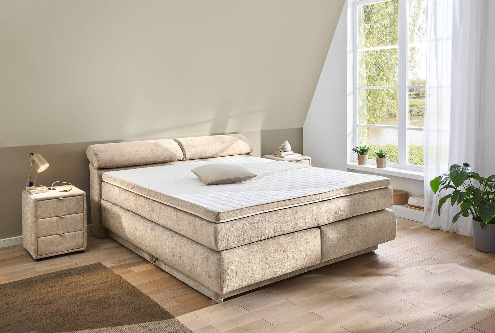 Boxspringbett beige Liegefläche B/L: ca. 180x200 cm