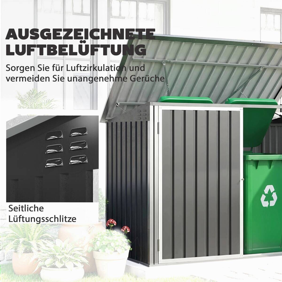 Outsunny Mülltonnenbox dunkelgrau B/H/T/L: ca. 108x129,5x108x179,5 cm
