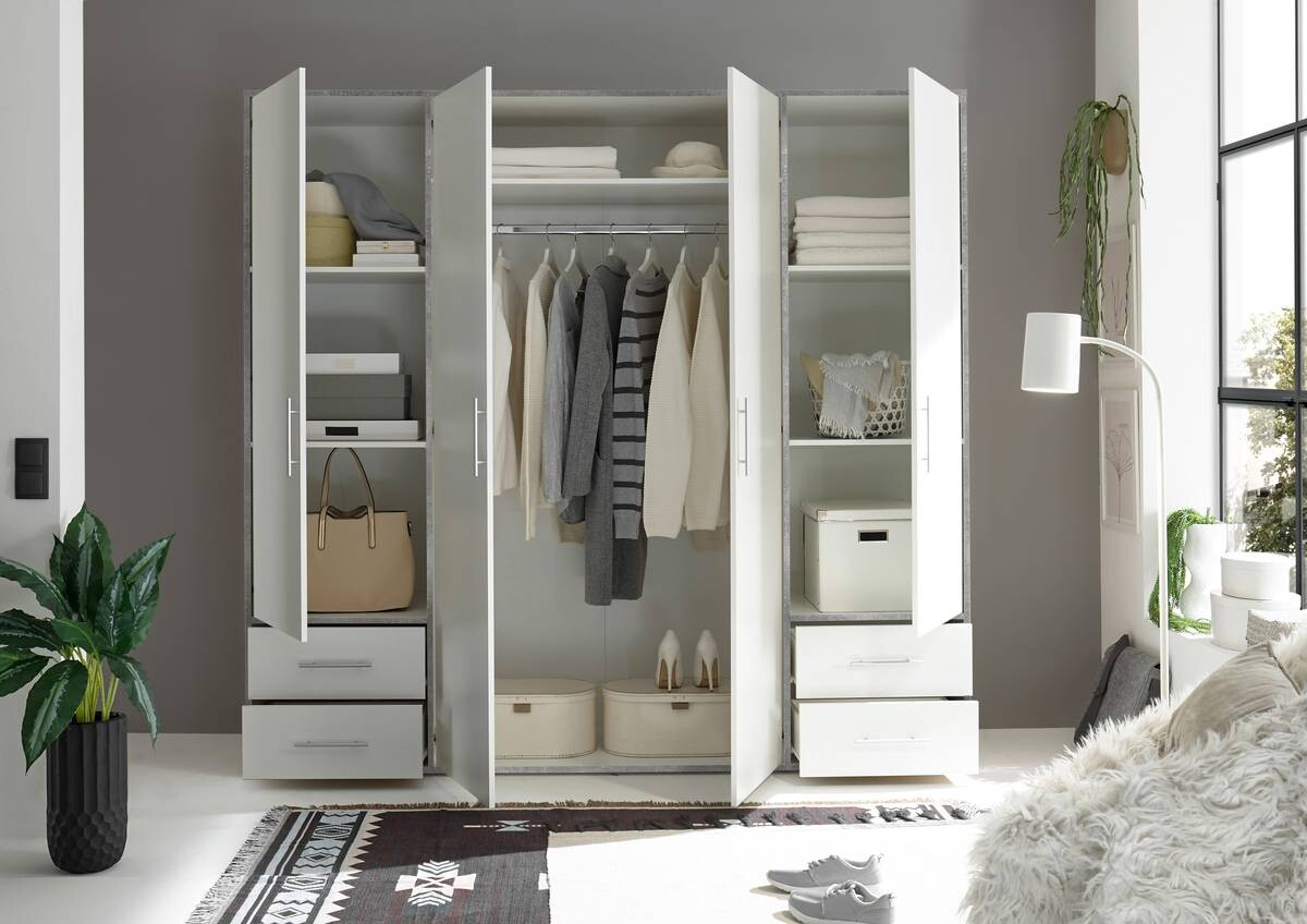 Kleiderschrank Valencia Beton Optik B/H/T: ca. 206x195x60 cm
