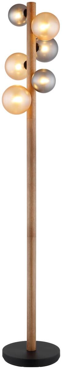 GLOBO LED-Stehleuchte dunkelbraun Rauch amber Holz Glas Metall H/D: ca. 150x29 cm 6 Brennstellen